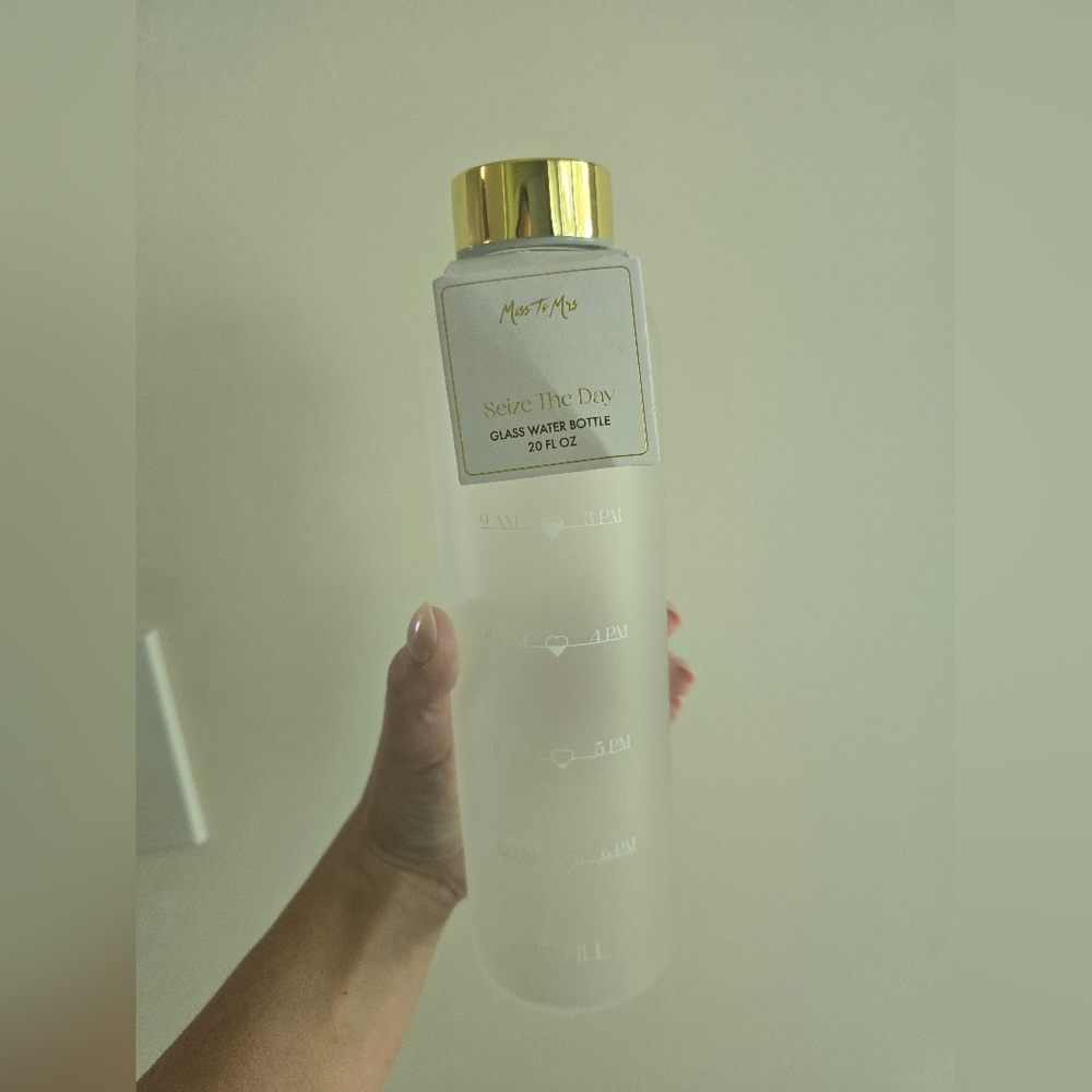 Frosted Glass Water Bottle with Gold Cap